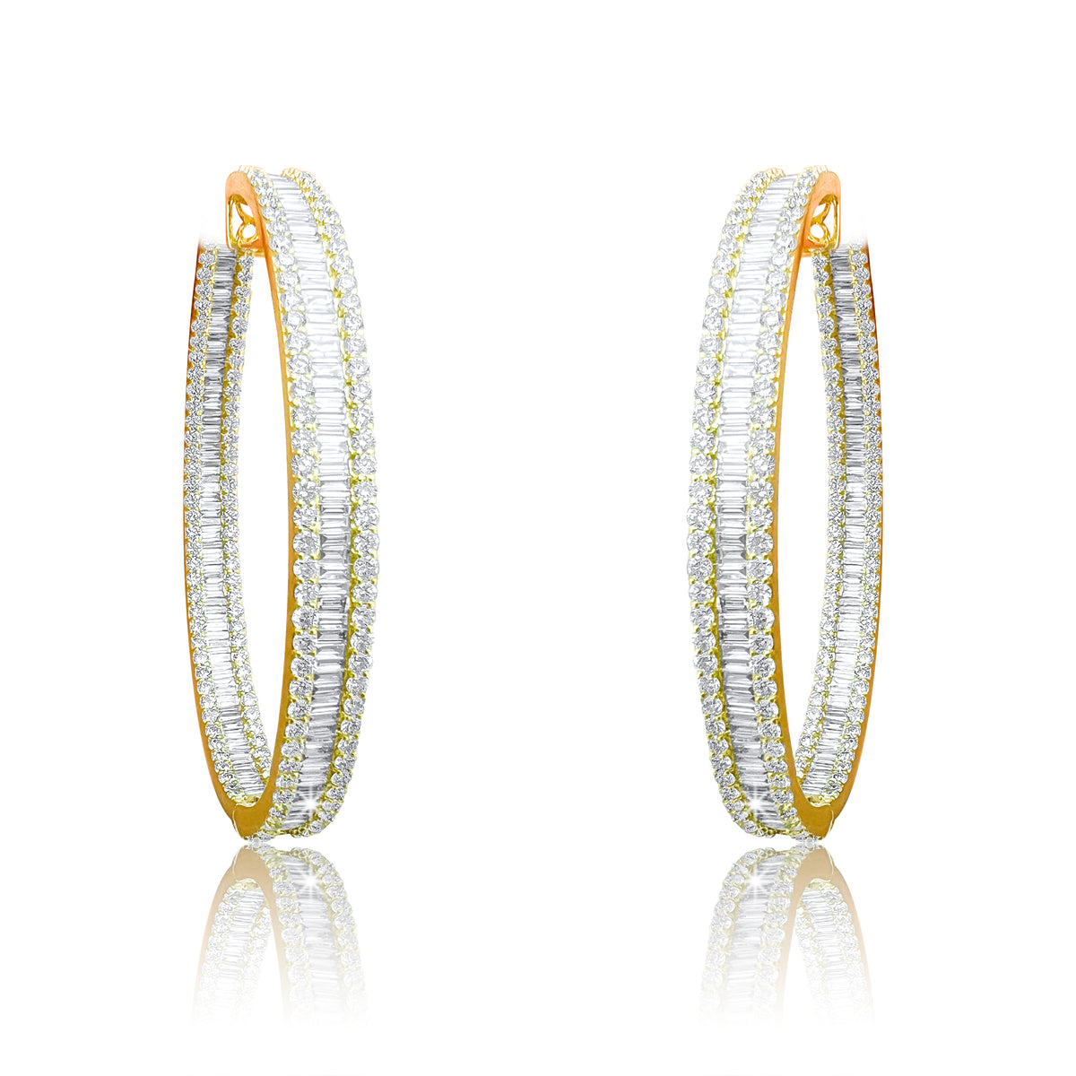 Oval Shape 256 Diamonds Baguette Earrings in 18K White Gold