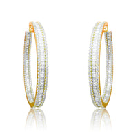 Oval Shape 256 Diamonds Baguette Earrings in 18K White Gold