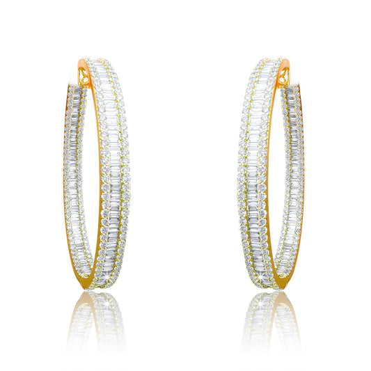 Oval Shape 256 Diamonds Baguette Earrings in 18K White Gold