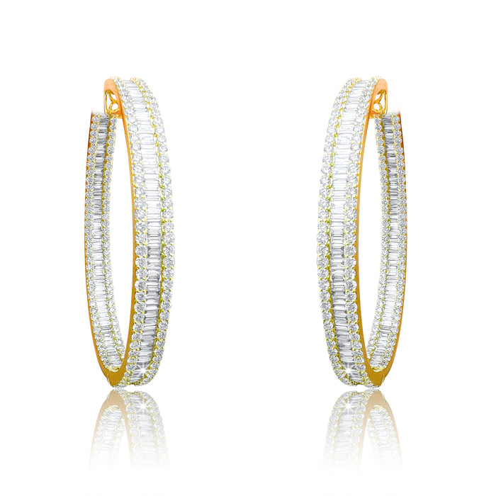 Oval Shape 256 Diamonds Baguette Earrings in 18K White Gold