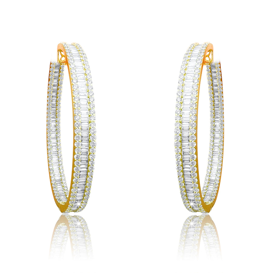 Oval Shape 256 Diamonds Baguette Earrings in 18K White Gold