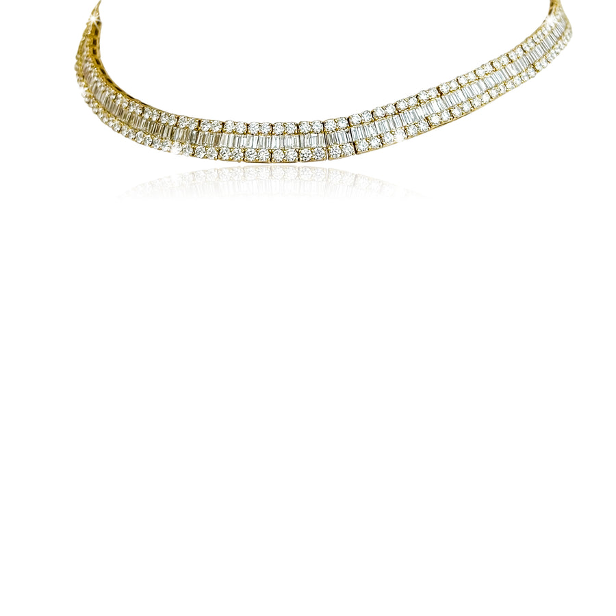 White Baguette 308 Round Diamonds Necklace in 18K Gold