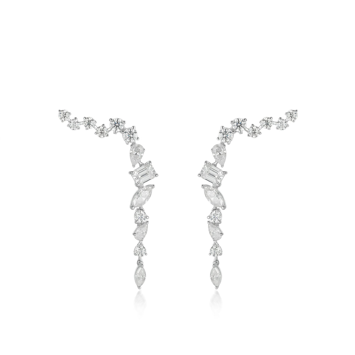 Multi Shape 26 Diamonds Ear Climber Earrings in 18K White Gold