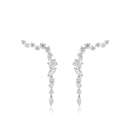 Multi Shape 26 Diamonds Ear Climber Earrings in 18K White Gold