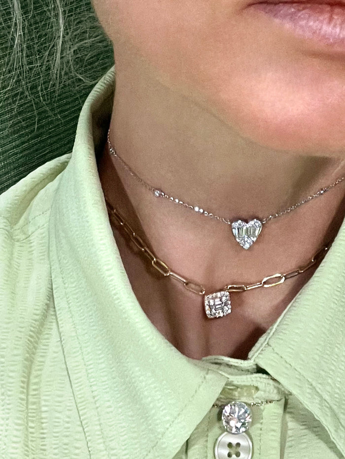 Heart Shape Diamond Necklace in 18K White Gold