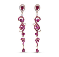 Ruby Drop Dangle Intricate Earrings in 18K Rose Gold