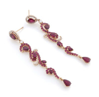 Ruby Drop Dangle Intricate Earrings in 18K Rose Gold
