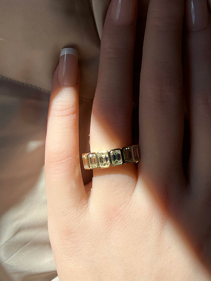 Emerald Bazel Cut Diamond Ring in 18K Yellow Gold