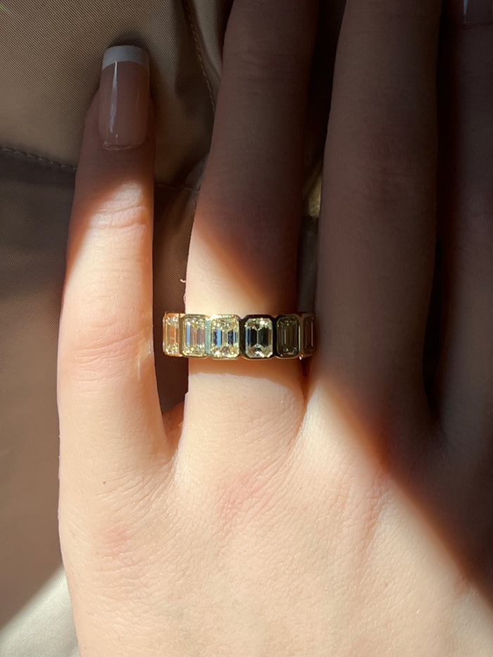 Emerald Bazel Cut Diamond Ring in 18K Yellow Gold