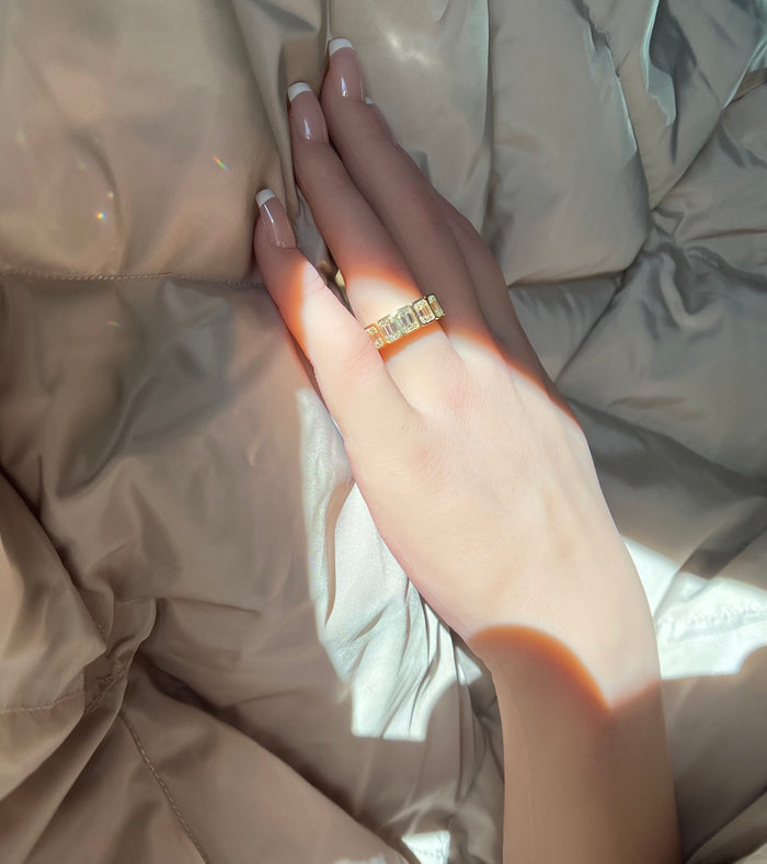 Emerald Bazel Cut Diamond Ring in 18K Yellow Gold