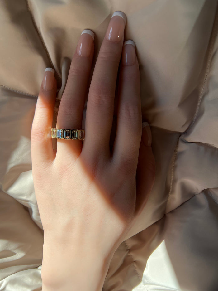 Emerald Bazel Cut Diamond Ring in 18K Yellow Gold