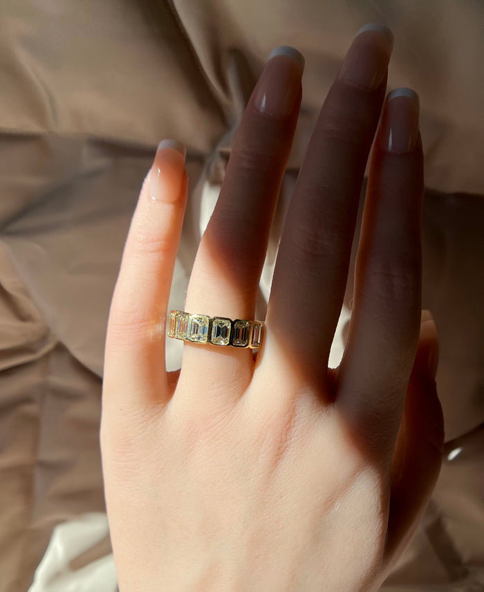 Emerald Bazel Cut Diamond Ring in 18K Yellow Gold