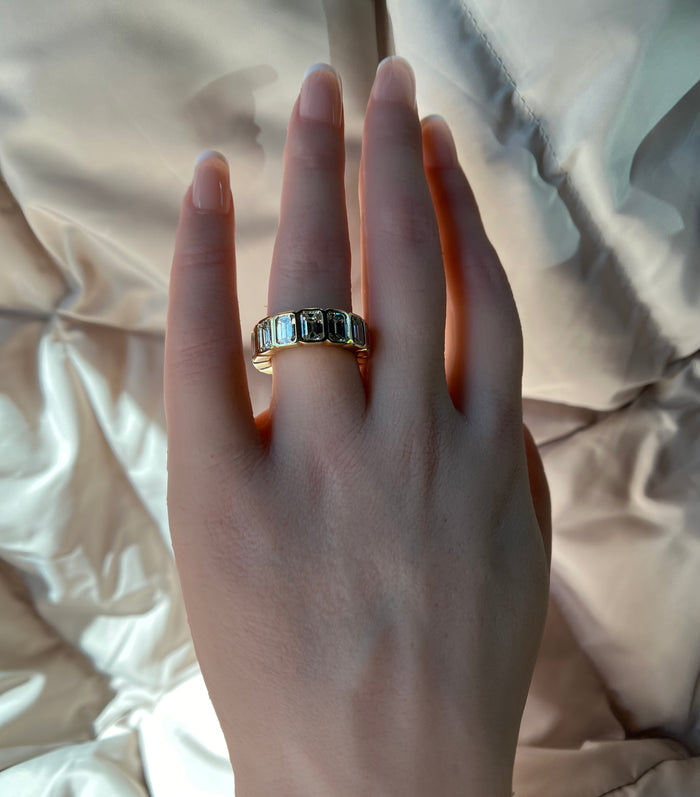 Emerald Bazel Cut Diamond Ring in 18K Yellow Gold