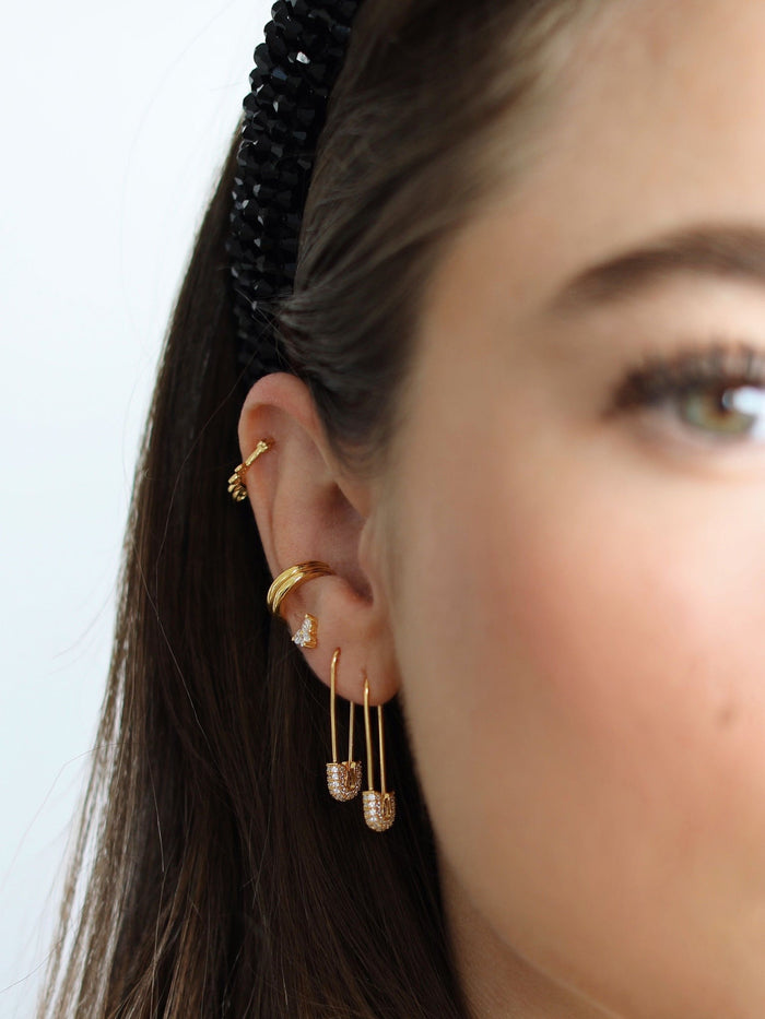 Safety Pin Diamond Earrings in 18K Yellow Gold