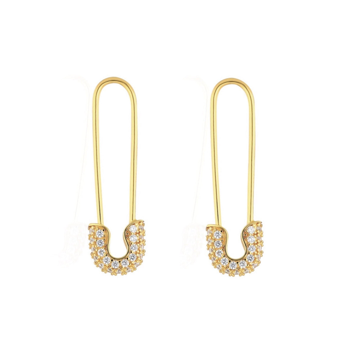 Safety Pin Diamond Earrings in 18K Yellow Gold