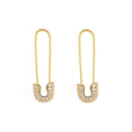 Safety Pin Diamond Earrings in 18K Yellow Gold