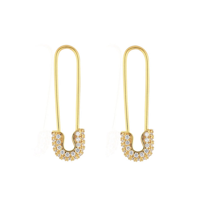 Safety Pin Diamond Earrings in 18K Yellow Gold