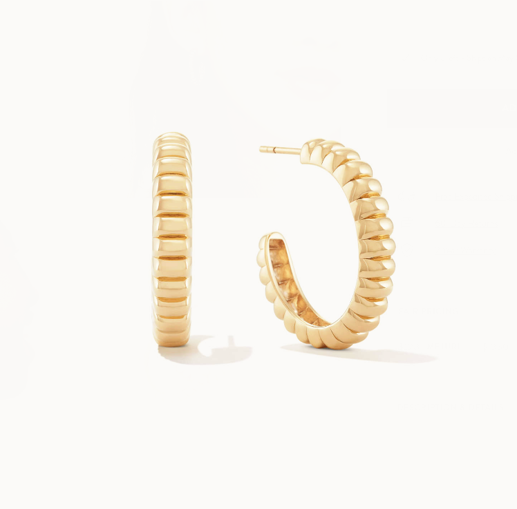 Ribbed Dome Textured Hoop Earrings in 18K Yellow Gold