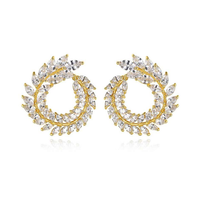 Round Leaf Shape Diamond Earrings in 18K Yellow Gold