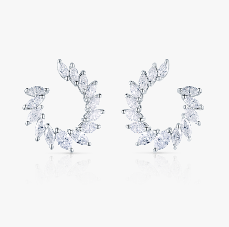Moonlit Circular Marquise Diamond Earrings in 18K White Gold