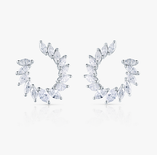 Moonlit Circular Marquise Diamond Earrings in 18K White Gold