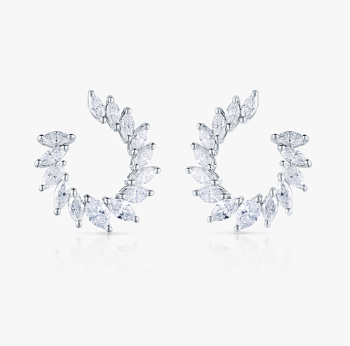 Moonlit Circular Marquise Diamond Earrings in 18K White Gold