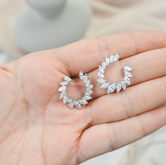 Moonlit Circular Marquise Diamond Earrings in 18K White Gold