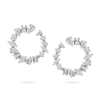 Radiant Cluster Mixed Diamonds Circle Earrings in 18K White Gold