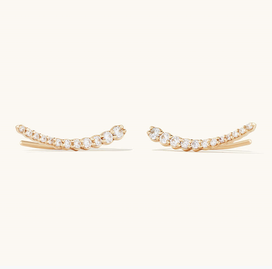 Tapered Diamond Climber Stud Earrings in 18K Gold