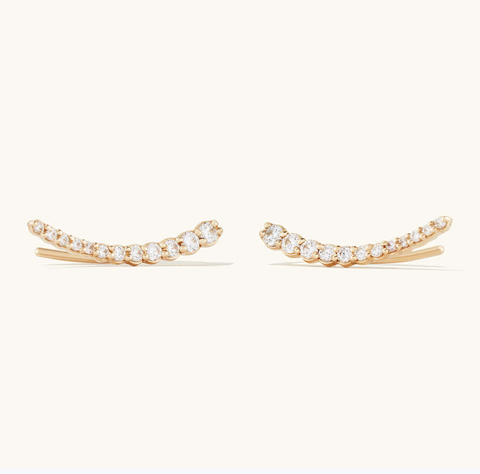 Tapered Diamond Climber Stud Earrings in 18K Gold