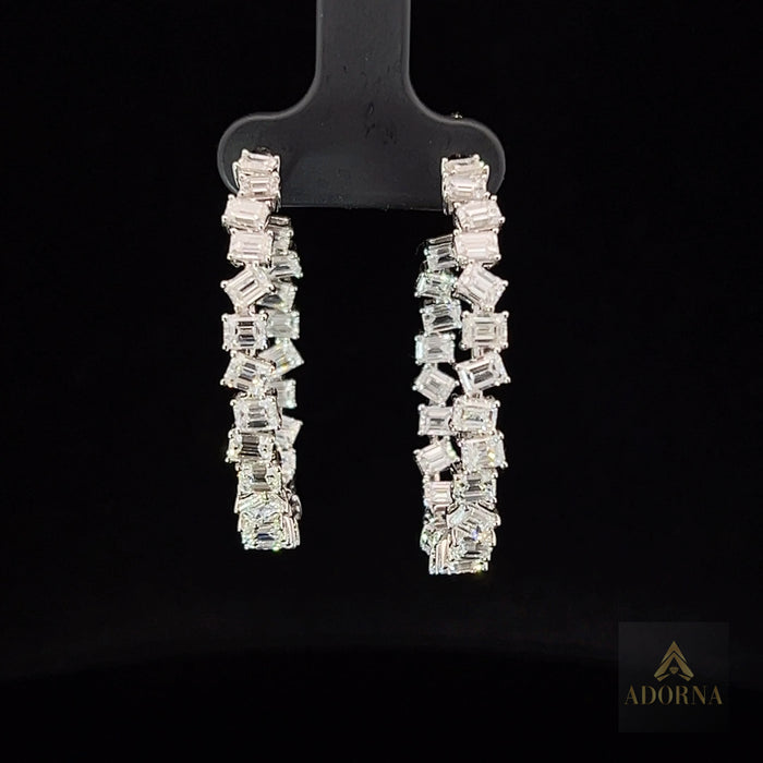 Baguette Diamond Hoop Earrings in 18K White Gold