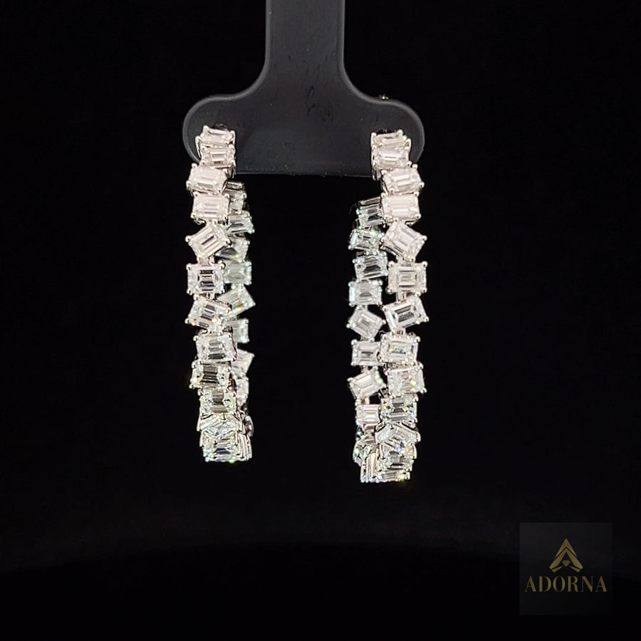 Baguette Diamond Hoop Earrings in 18K White Gold