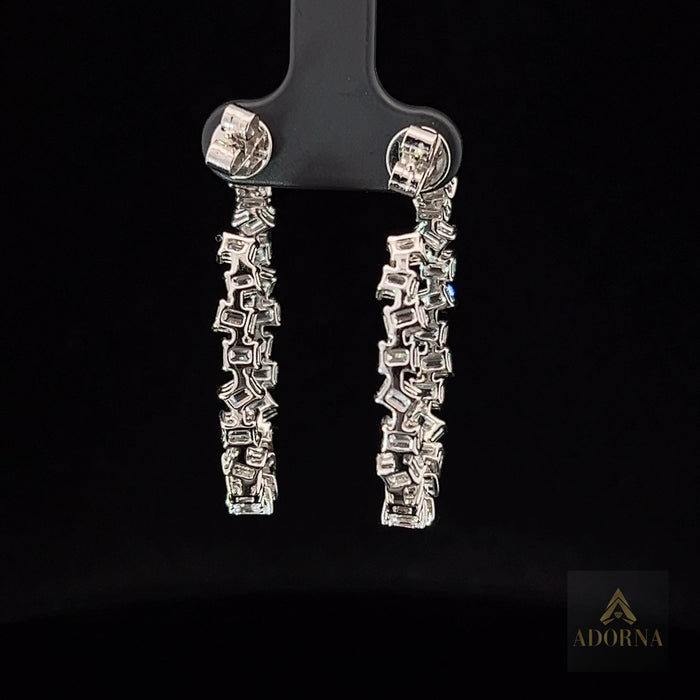 Baguette Diamond Hoop Earrings in 18K White Gold