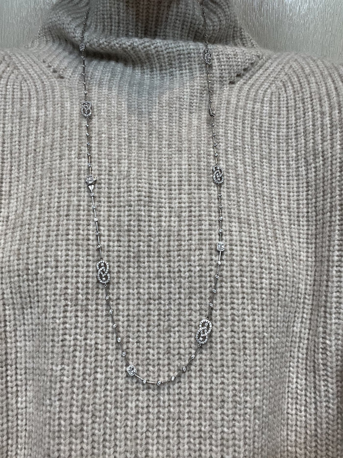 Interlocking Diamond Link Long Necklace in 14K White Gold