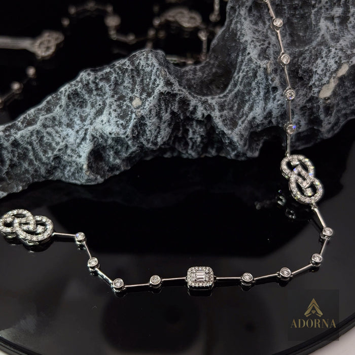 Interlocking Diamond Link Long Necklace in 14K White Gold