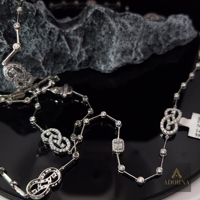 Interlocking Diamond Link Long Necklace in 14K White Gold