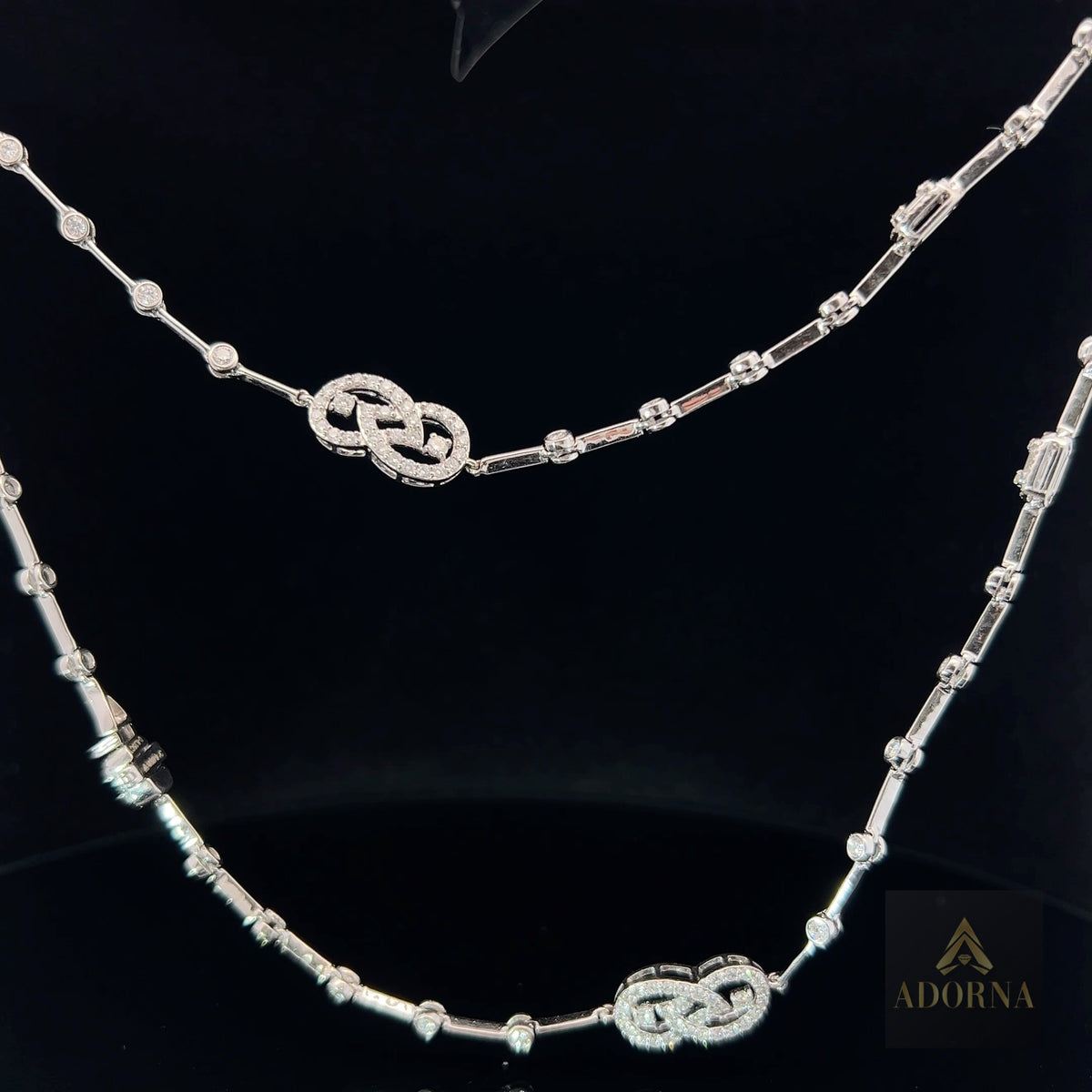 Interlocking Diamond Link Long Necklace in 14K White Gold