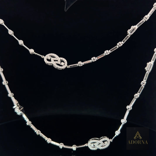 Interlocking Diamond Link Long Necklace in 14K White Gold