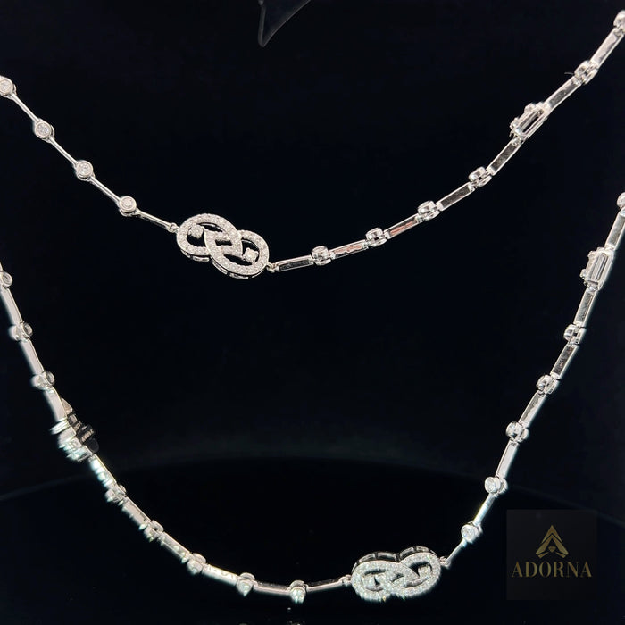 Interlocking Diamond Link Long Necklace in 14K White Gold
