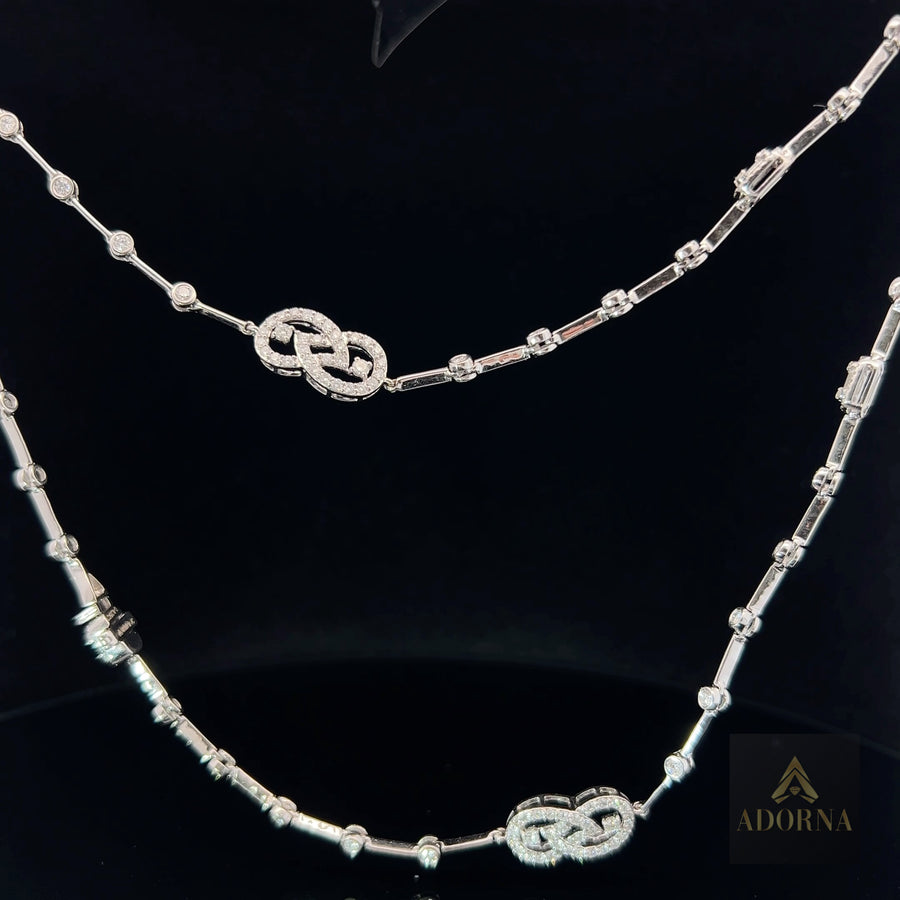Interlocking Diamond Link Long Necklace in 14K White Gold