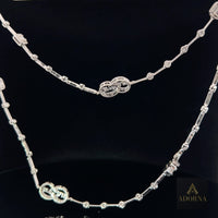 Interlocking Diamond Link Long Necklace in 14K White Gold