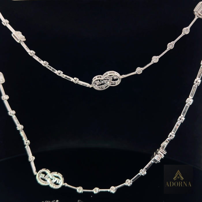 Interlocking Diamond Link Long Necklace in 14K White Gold