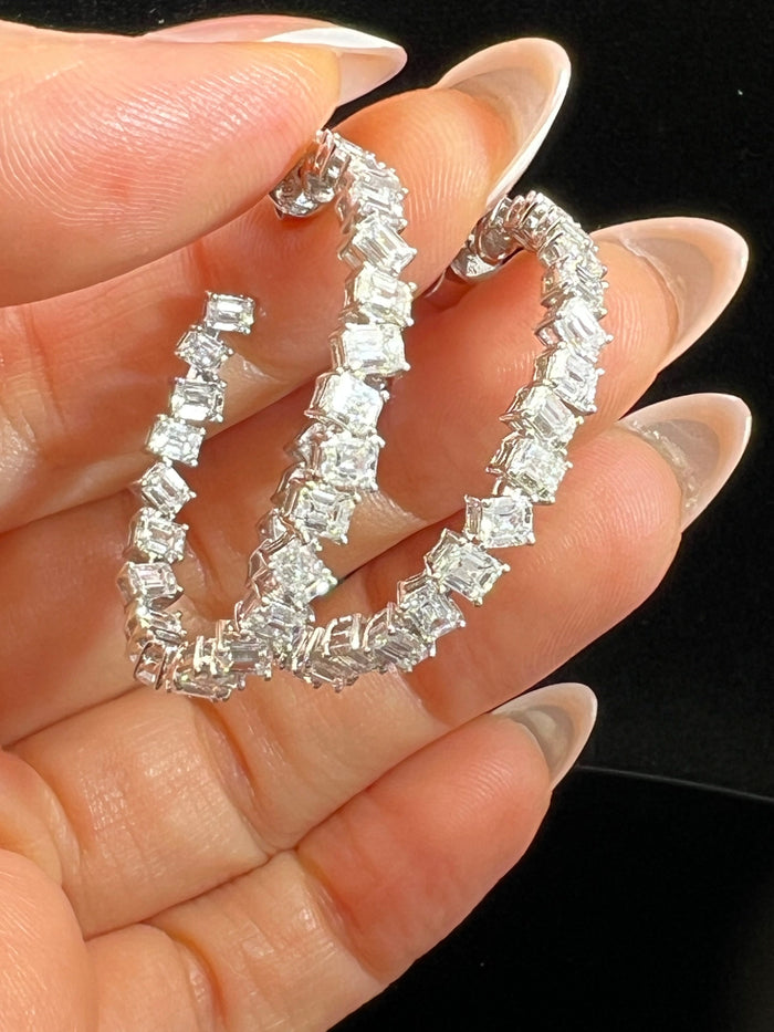 Baguette Diamond Hoop Earrings in 18K White Gold