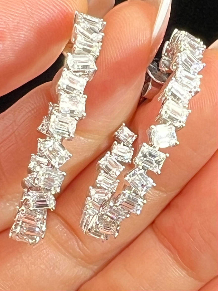 Baguette Diamond Hoop Earrings in 18K White Gold