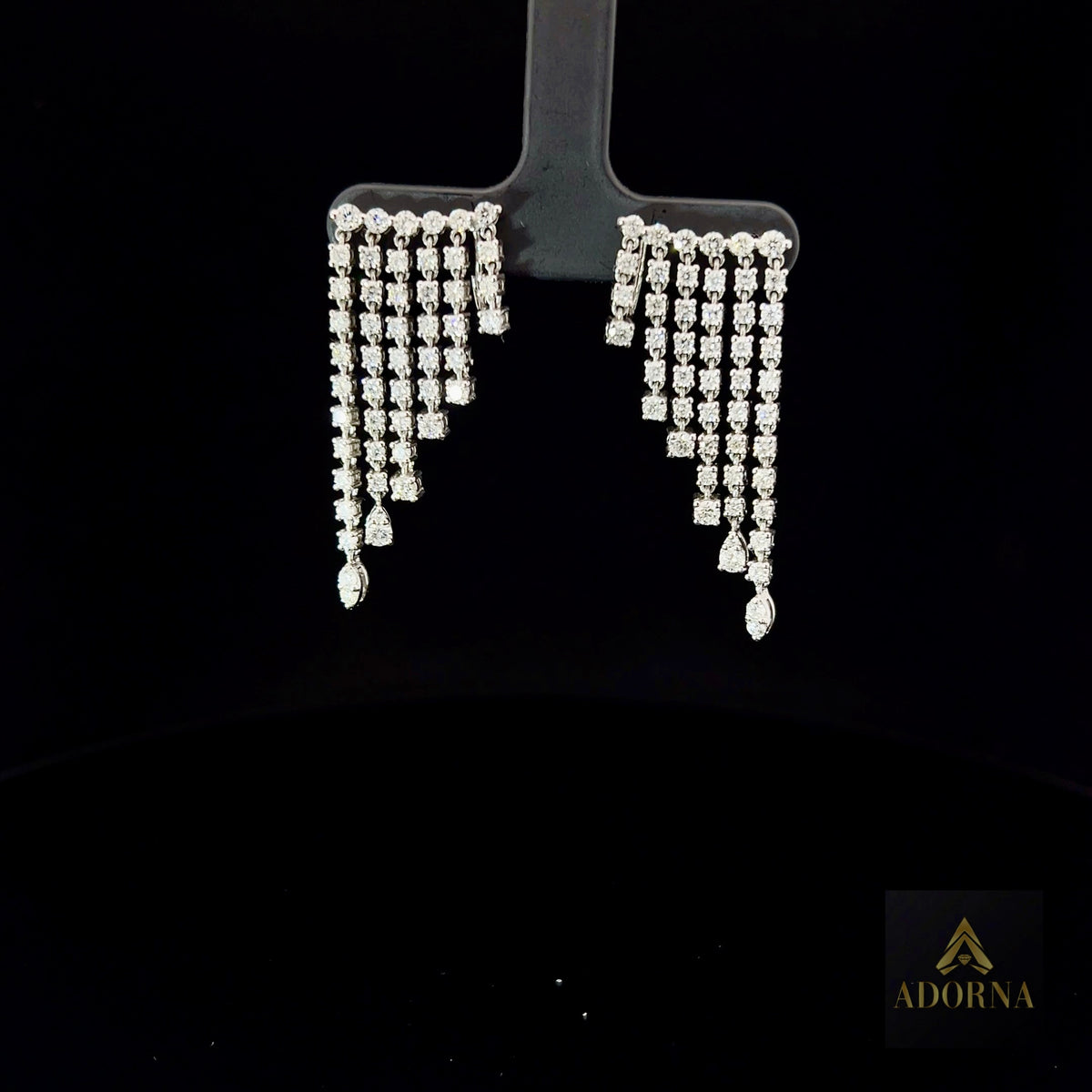 Multi Row White Sqaue 14K Diamond Dangling Earrings