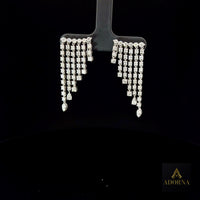 Multi Row White Sqaue 14K Diamond Dangling Earrings