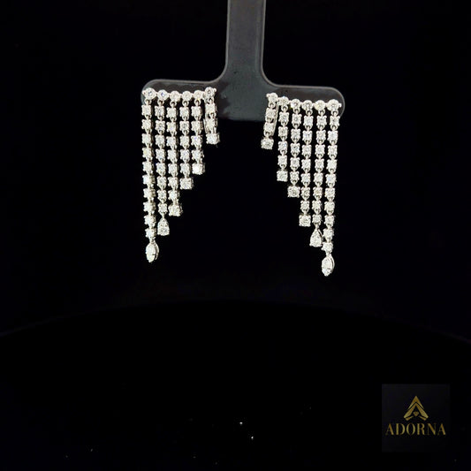 Multi Row White Sqaue 14K Diamond Dangling Earrings