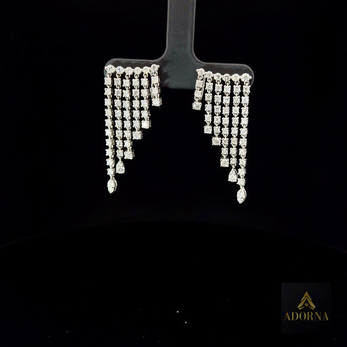 Multi Row White Sqaue 14K Diamond Dangling Earrings