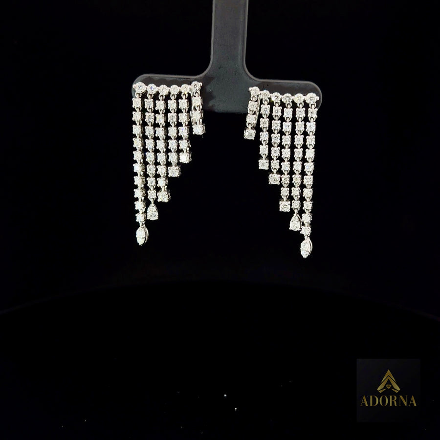 Multi Row White Sqaue 14K Diamond Dangling Earrings