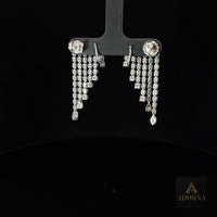Multi Row White Sqaue 14K Diamond Dangling Earrings